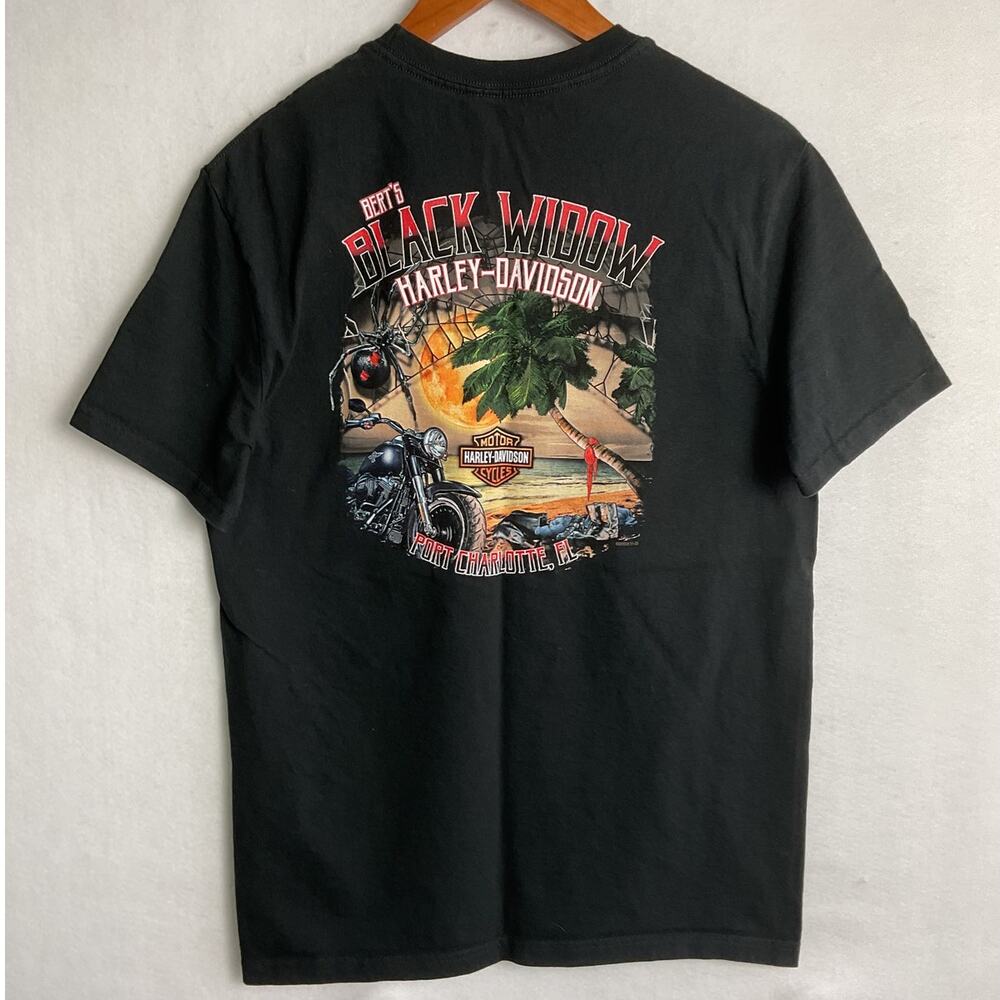 Harley Davidson Berts Black Widow Port Charlotte FL Mens M Black Tshirt